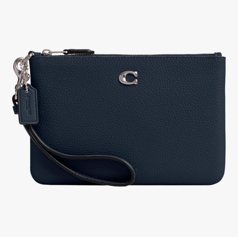 Coach Midnight Blue Wristlet with Silver Detail